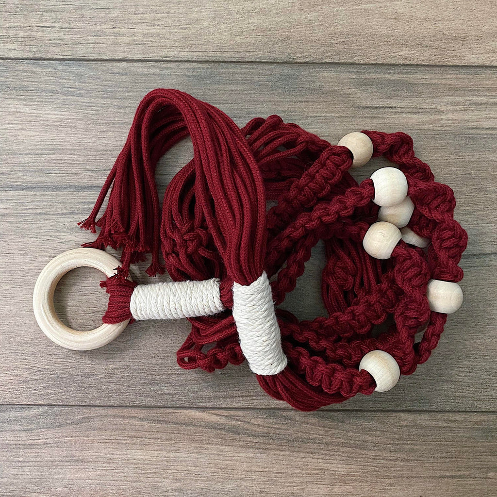 40" Maroon and Almond Beaded Macrame Plant Hanger