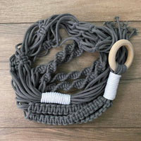 43" Charcoal Grey and White Macrame Plant Hanger