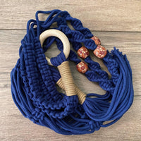 40" Navy and Sandy Brown Beaded Macrame Plant Hanger